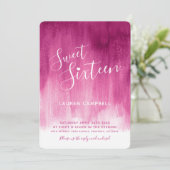 Rode roze moderne kunst, zoete zestien uitnodiging (Staand voorkant)