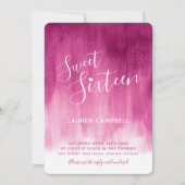 Rode roze moderne kunst, zoete zestien uitnodiging (Voorkant)