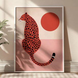 Rode & Roze Moderne Luipaard Illustratie Dieren Ku Poster