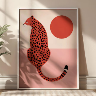 Rode & Roze Moderne Luipaard Illustratie Dieren Ku Poster