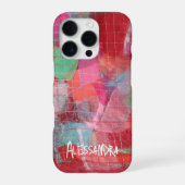 Rode roze monogram naam abstract patroon iPhone hoesje (Achterkant)