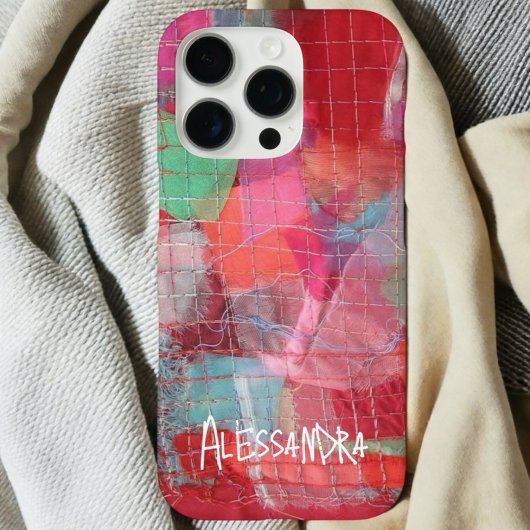 Rode roze monogram naam abstract patroon iPhone hoesje