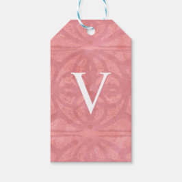 Rode Roze Monogram Waterverf Cadeaulabel