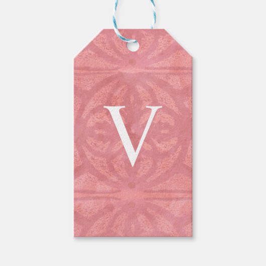 Rode Roze Monogram Waterverf Cadeaulabel (Voorkant)