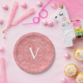 Rode Roze Monogram Waterverf Papieren Bordje (Feest)