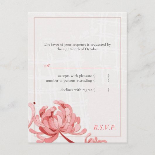 Rode roze monotone Floral Wedding RSVP Uitnodiging Briefkaart (Voorkant)