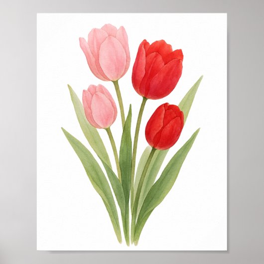 Rode Roze Mooie Tulpen Schilderij Bloemig Kunst aa Poster (Voorkant)