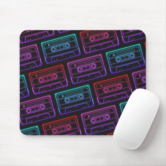 Rode Roze Neon Cassetteband Patroon Muismat (Met muis)