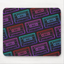 Rode Roze Neon Cassetteband Patroon Muismat