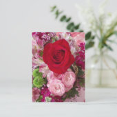 Rode roze omhuld met gesorteerde bloemen en Rozen Briefkaart (Staand voorkant)