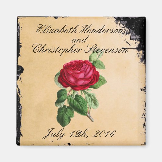 rode roze op een Faux Tan Leather Achtergrond Magneet (Voorkant)