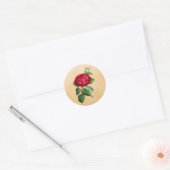  rode roze op een Faux Tan Leather Achtergrond Ronde Sticker (Envelop)