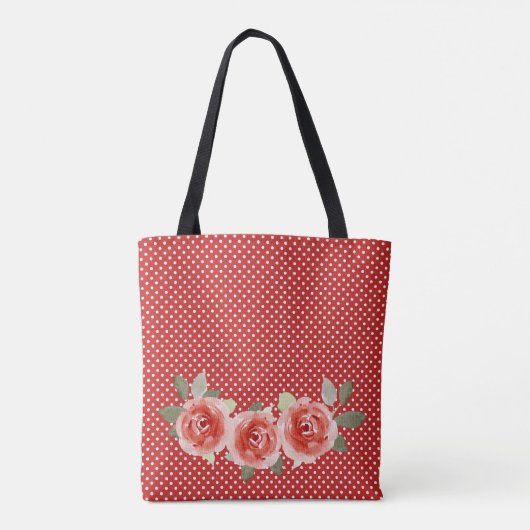 Rode roze op rode en witte pokadots tote bag (Achterkant)