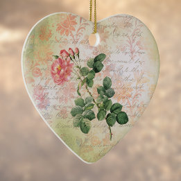  rode roze op roze Damask met handschrift Keramisch Ornament