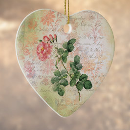  rode roze op roze Damask met handschrift Keramisch Ornament