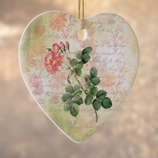  rode roze op roze Damask met handschrift Keramisch Ornament