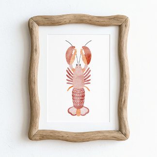 Rode Roze Oranje Aquarel Kreeft Kust Kunst Poster
