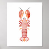 Rode Roze Oranje Aquarel Kreeft Kust Kunst Poster (Voorkant)