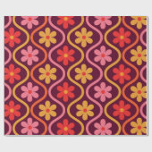 Rode Roze Oranje Bloemen op  Ogee Pattern Cadeaupapier (Vlak)