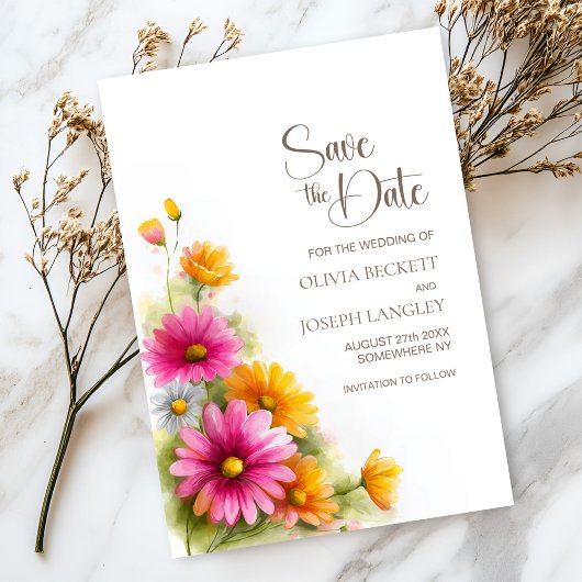 Rode Roze Oranje Bloemige Trouw 'Save the Date' Save The Date