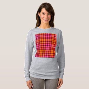 Rode Roze Oranje Geruite Schotse Streep Ontwerp  T-shirt