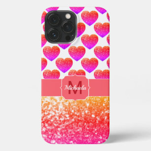 Rode roze Oranje Glitter sparkles Monogram iPhone 13 Pro Max Hoesje