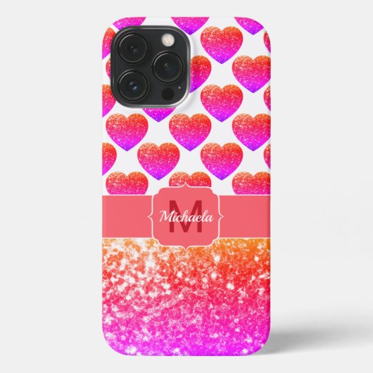 Rode roze Oranje Glitter sparkles Monogram iPhone Hoesje (Achterkant)