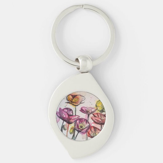 Rode roze Paarse papaverbloemen haver Sleutelhanger (Voorkant)