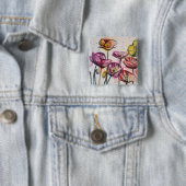 Rode roze Paarse papaverbloemen papaver Vierkante Button 5,1 Cm (In situ)