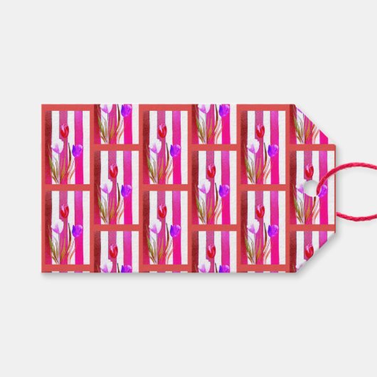 RODE, ROZE & PAARSE TULPEN Cadeaubijslage Cadeaulabel (Voorkant (Horizontaal))