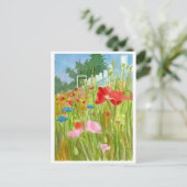 Rode roze papaver Waterverf bloemen Briefkaart (Staand voorkant)