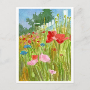 Rode roze papaver Waterverf bloemen Briefkaart