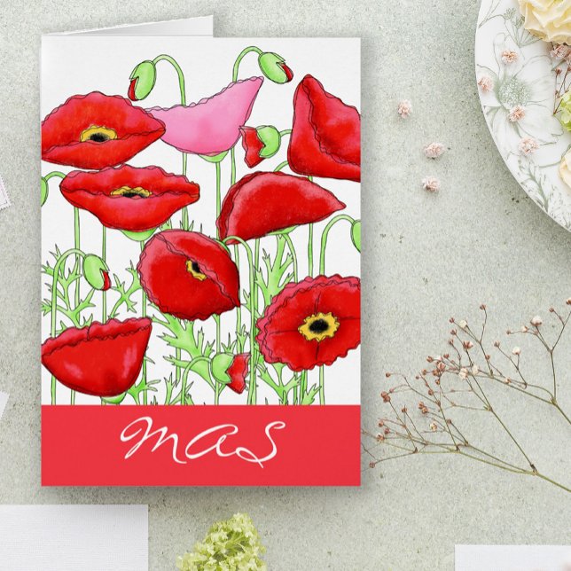 Rode roze papaverbloemen monogram Initialen notiti (Monogram personalized note cards with the every beautiful poppy make a beautiful statement or gift.)