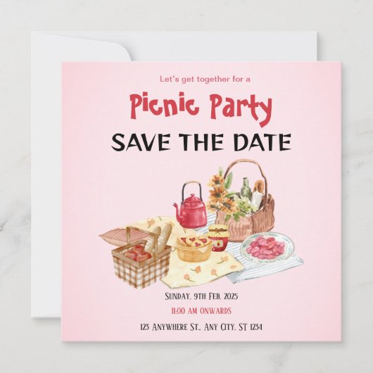 Rode Roze Picknick Save The Date Kaart (Voorkant)