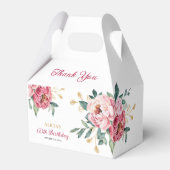 Rode Roze Pioen Goud Blad Rustieke Bloemen Verjaar Bedankdoosjes (Voorkant Zijde)