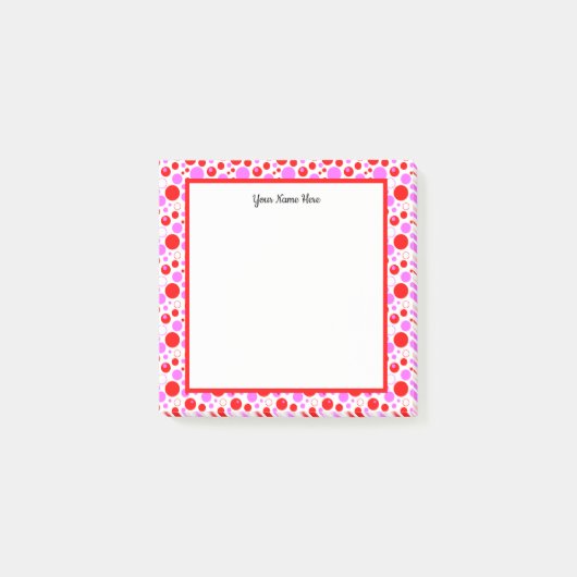 Rode roze pooldots en cirkels bewerkbare sticks post-it® notes (Voorkant)