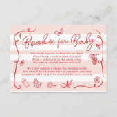 Rode Roze Retro Schattigee Geïllustreerde Boeken B Informatiekaartje (Voorkant)