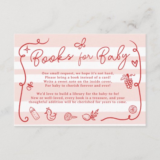 Rode Roze Retro Schattigee Geïllustreerde Boeken B Informatiekaartje (Voorkant)