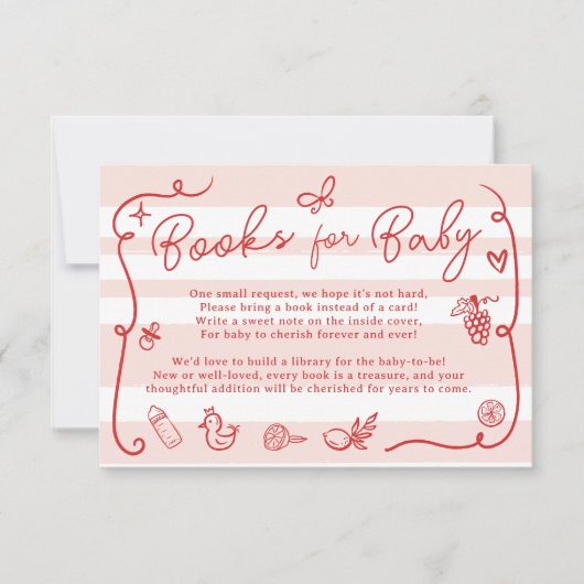 Rode Roze Retro Schattigee Geïllustreerde Boeken B Kaart (Voorkant)