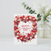 Rode Roze Romantische Bloemen Hart Krans Valentijn Briefkaart (Staand voorkant)