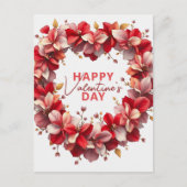 Rode Roze Romantische Bloemen Hart Krans Valentijn Briefkaart (Voorkant)