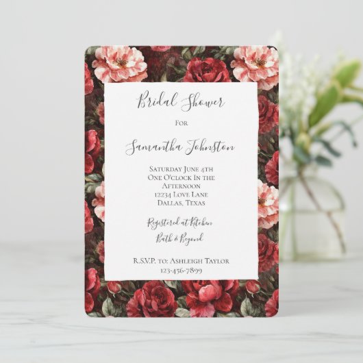 Rode Roze Roos Bloemen Bruidsdouche Kaart (Staand voorkant)