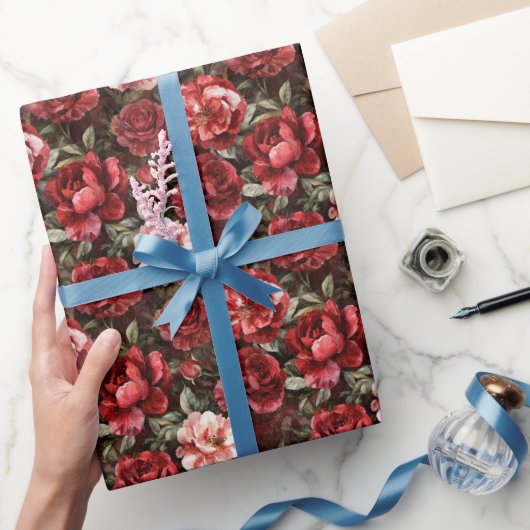 Rode Roze Roos Bloemen Bruidsfeest Cadeaupapier (Geschenken)