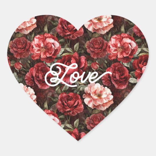 Rode Roze Roos Bloemen Hart Sticker (Voorkant)