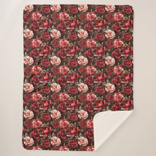 Rode Roze Roos Bloemen Sherpa Deken (Voorkant)
