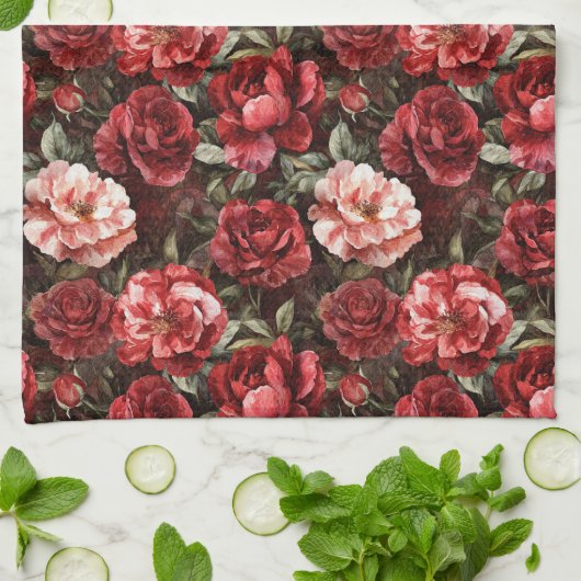 Rode Roze Roos Bloemen Theedoek (Gevouwen)