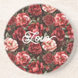 Rode Roze Roos Bloemen Zandsteen Onderzetter
