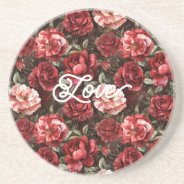 Rode Roze Roos Bloemen Zandsteen Onderzetter