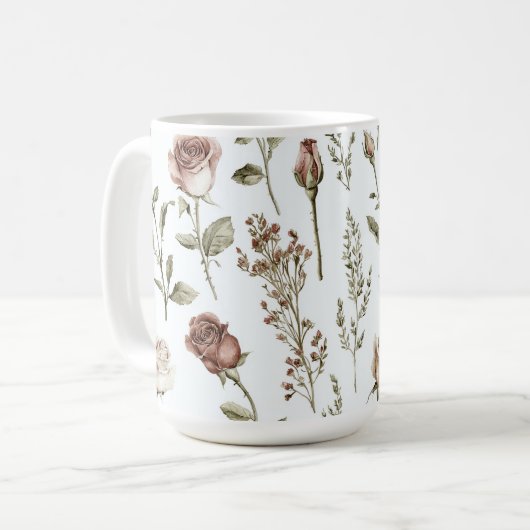 Rode Roze Roos Bloemig Koffiemok (Voorkant links)