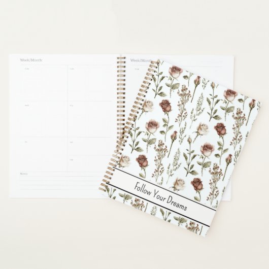 Rode Roze Roos Bloemig Planner (Display)